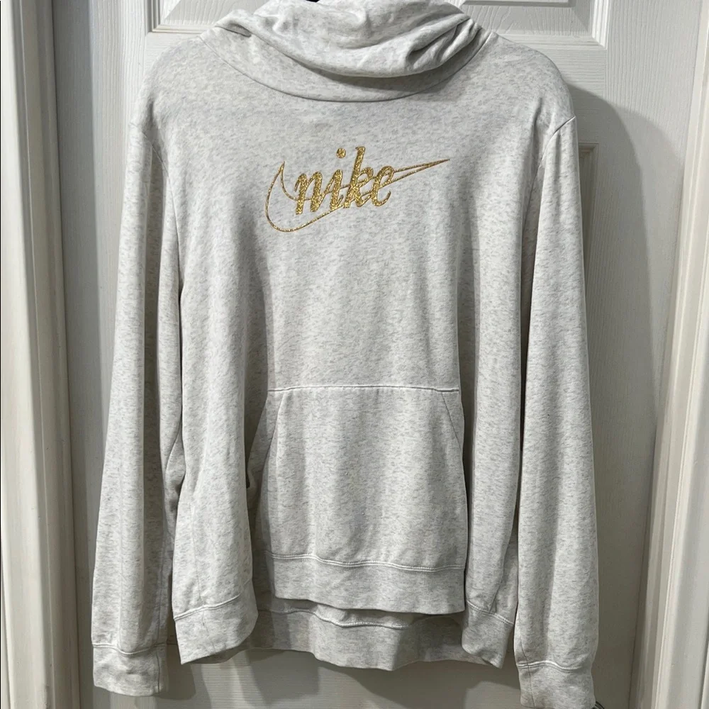 Nike Gold Script Logo Hoodie – Size XL – Oatmeal Heather